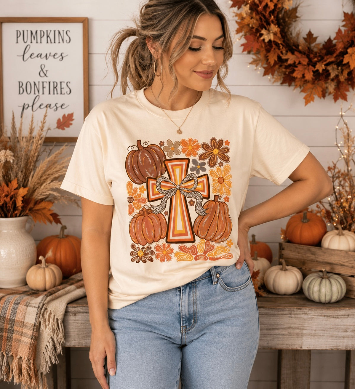 Autumn Cross & Pumpkins